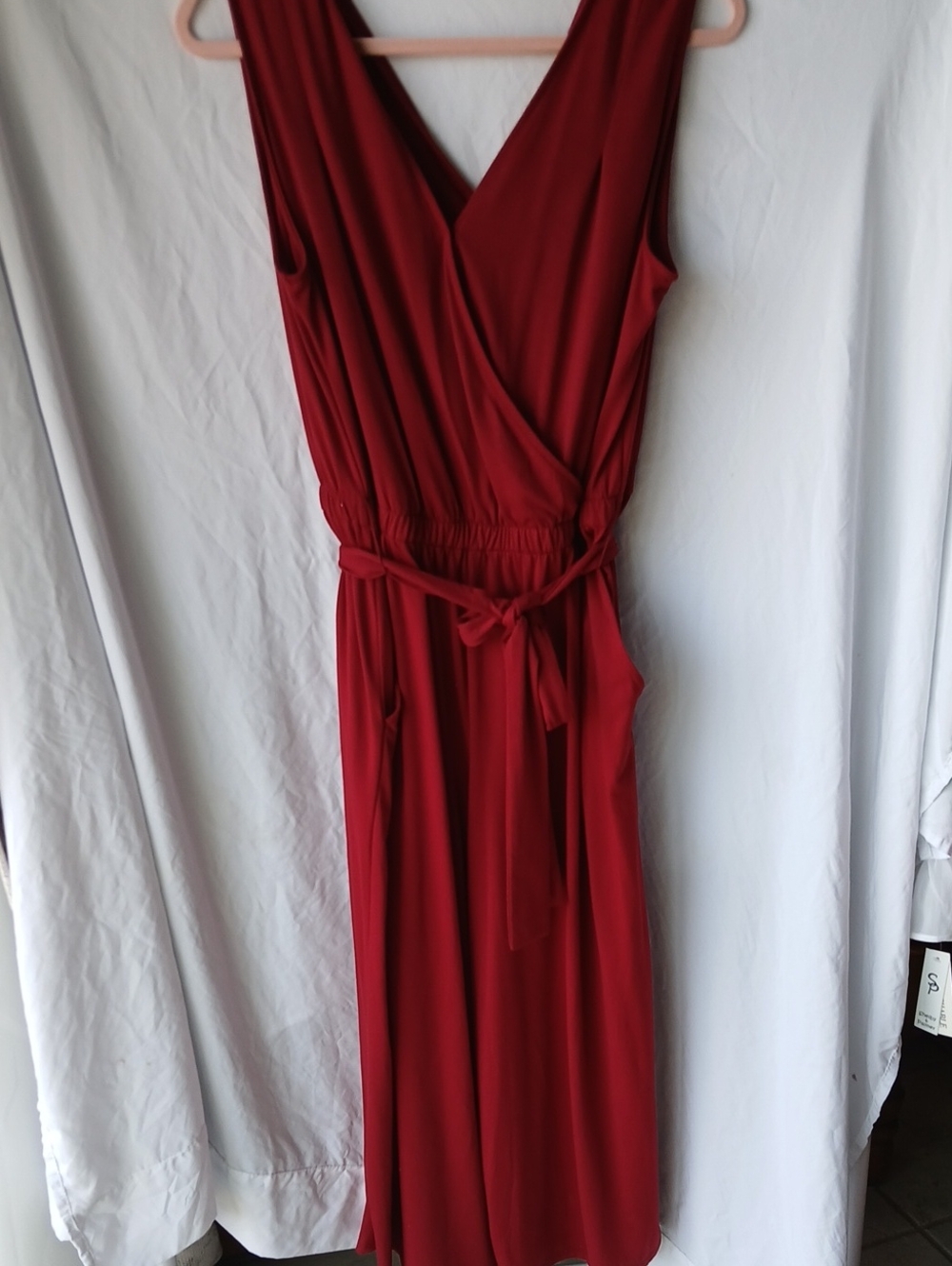 Time and Tru Burgundy Sleeveless Wrap Maxi Jumper Wide Leg
